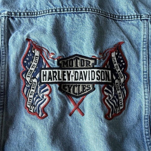 Vintage 90s Harley Davidson Denim Trucker Jacket, Women’s Small embroidered - Picture 4 of 12